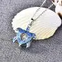 JO WISDOM Blue Fire Opal Dolphins/Turtle Necklaces,925 Sterling Silver Dancing Diamond Cubic Zirconia Animal Pendant Necklace