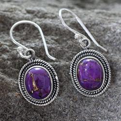 NOVICA Reconstituted Purple Turquoise .925 Sterling Silver Dangle Earrings Purple Majesty