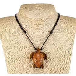 BlueRica Hand Carved Wood Sea Turtle Pendant on Adjustable Black Rope Cord Necklace