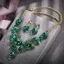 BriLove Womens Wedding Bridal Crystal Floral Leaf Enamel Statement Necklace Dangle Earrings Set BriLove Womens Wedding Bridal Crystal Floral Leaf Enamel Statement Necklace Dangle Earrings Set