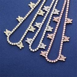 KMASAL Iced Out Bling Butterfly Choker Pendant Necklace 18K Gold Plated with 4mm Tennis Chain Hip Hop Lab Diamond Jewelry for Men Women