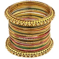 Efulgenz Boho Vintage Antique Gypsy Tribal Indian Oxidized Gold Plated Crystal Bracelets Bangle Set Jewelry