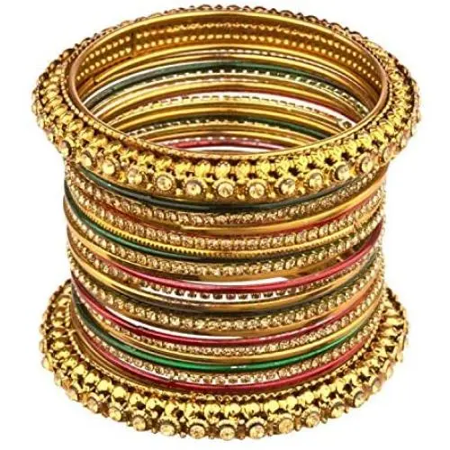 Efulgenz Boho Vintage Antique Gypsy Tribal Indian Oxidized Gold Plated Crystal Bracelets Bangle Set Jewelry
