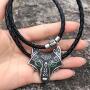 W WOOGGE Mens Necklace Norse Vikings Pendant Choker Necklace Wolf Head Nordic Necklace Original Animal Gothic Amulet Jewelry for Women