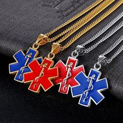 TEMICO Stainless Steel Medical Alert EMT Charm Emergency Medical Technician Star of Life Pendant Necklace