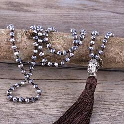 KELITCH Buddha Crystal Bead Chain Necklace Charm Jewelry Sweater Necklaces for Women Long Tassel Pendant Wrap Strand