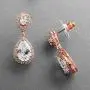 Mariell Dainty 14K Rose Gold Cubic Zirconia Halo Teardrop Pear-Shaped Dangle Earrings - Bridals & Formals