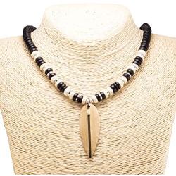 BlueRica Wood Surfboard Pendant on Coconut Wood Beads Necklace