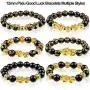6 Pieces Chinese Feng Shui Bracelet 12 mm Feng Shui Black Obsidian Wealth Bracelet Adjustable Elastic Wealth Bracelet with Pi Xiu Pi Yao for Attracting Good Luck and Wealth 6 Pieces Chinese Feng Shui Bracelet 12 mm Feng Shui Black Obsidian Wealth Bracelet Adjustable Elastic Wealth Bracelet with Pi Xiu Pi Yao for Attracting Good Luck and Wealth
