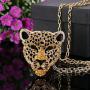 EVER FAITH Womens Austrian Crystal Leopard Animal Pendant Necklace Brown w/ Clear Gold-Tone