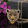 EVER FAITH Womens Austrian Crystal Leopard Animal Pendant Necklace Brown w/ Clear Gold-Tone EVER FAITH Womens Austrian Crystal Leopard Animal Pendant Necklace Brown w/ Clear Gold-Tone