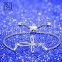 NINAMAID Sideways Cross Infinity Charm Expandable Bolo Bracelet with Cubic Zirconia Adjustable White Gold Plated Jewelry For Women Girls