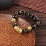 WAINIS Feng Shui PiXiu/Pi Yao Bracelet Black Obsidian Attract Wealth Jewelry for Men Women Chinese Dragon Good Luck 12mm Hand Carved Mantra Bead Bracelet