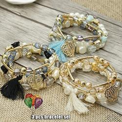 Finrezio 3 Sets Bohemian Beaded Bracelets for Women Multilayer Stretch Stackable Bracelet Set Multicolor Jewelry