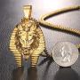 ROWIN&CO 18K Gold Plated Stainless Steel Lion Pendant Necklace Hip Hop Jewelry Personalized Egyptian Pharaoh King Costume Chain Pendant Gifts for Men, with 24'' Chain