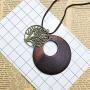 SIVITE Vintage Bronze Tree of Life with Wood Pendant Necklace Long Leather Chain Wooden Necklace for Women Girls