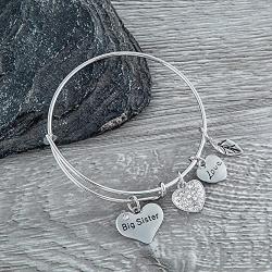 Infinity Collection Big Sister Bangle Bracelet for Women- Sister Jewelry- Big Sister Charm Bangle Bracelet, Big Sister Gifts for Women