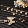 Hicarer Big Butterfly Pendant Necklace Rhinestone Chain Shiny Crystal Choker Pendant Collar Necklace and Butterfly Bracelet Butterfly Earrings Jewelry for Women Girl (Gold)