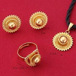 Necklace Pendants Earrings Ring Set Gold Filled Plated Jewelry African Ethiopia Flower Jewelry Set