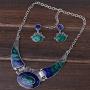 YAZILIND Ethnic Color Embossed Oval Gangle Bib Collar Earrings Necklace Jewelry Set Women