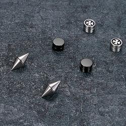 Aroncent 6Pcs Magnetic Ear Stud Mens Womens Spike Earring Non-Piercing Jewelry Stainless Black