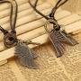 Injoy Jewelry Leather Pendant Necklace Vintage Angel Wing Cross Pendant Leather Cord Necklace Adjustable