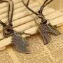 Injoy Jewelry Leather Pendant Necklace Vintage Angel Wing Cross Pendant Leather Cord Necklace Adjustable