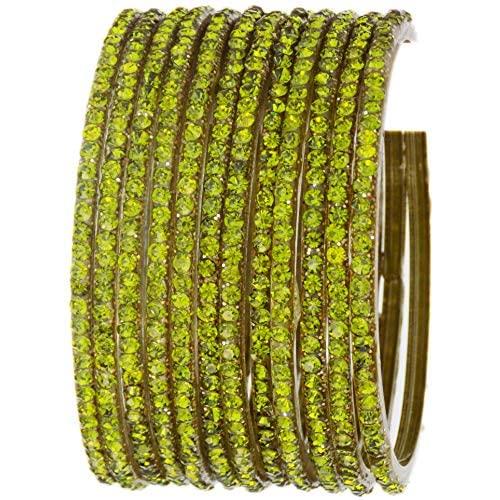 JDZ COLLECTION Indian Glass Bangles Set Jewelry for Womens & Girls Bollywood Bangles Set Bridal Ethnic Wedding Partywear Costume Match CZ Stone Glass Bangles Set of 12 Mehndi Green