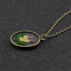 FM FM42 Natural Purple Pressed Dried Flower Round Pendant Necklace FN4032