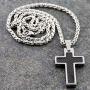 MJ Metals Jewelry Personalized Tungsten Carbide Carbon Fiber Inlay Cross Pendant Necklace 18'' to 20'' SS Wheat Chain