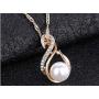 Weishu Artificial Pearl Cz Crystal Necklace Clavicle Chain Pearl Stud Earrings Set for Women Wedding Bridal Jewelry