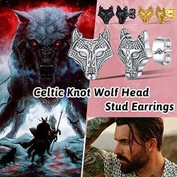 FaithHeart Norse Viking Jewelry Sterling Silver Stud Earrings Celtic Wolf/Thors Hammer Studs for Women Teen Girls