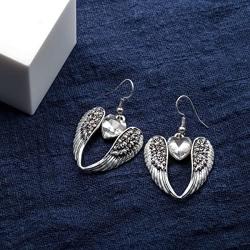 Womens Guardian Angel Wings Heart Dangle Drop Earrings Biker Jewelry