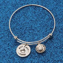 WUSUANED Coffee Addict Bracelet But First Coffee Jewelry Gift for Barista Coffee Lover