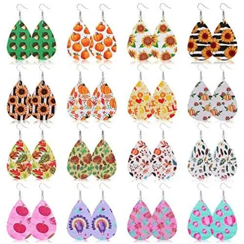 Florideco 16 Pairs Faux Leather Earrings for Women Autumn Teardrop Dangle Earrings Set Pumpkin Sunflower Maple Leaf Acorn Turkey Thanksgiving Jewelry Florideco 16 Pairs Faux Leather Earrings for Women Autumn Teardrop Dangle Earrings Set Pumpkin Sunflower Maple Leaf Acorn Turkey Thanksgiving Jewelry