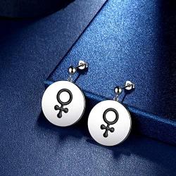 beautlace LGBT Adjustable Rings/Stud Earrings Double Female Symbol Open Ring/Earring 18K Gold/Silver/Black Gun Plated Lesbian Pride Jewelry for Women and Her