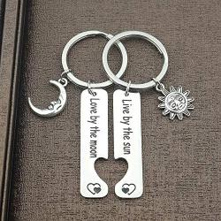 Ribukat Couple Keychain Puzzle Keychain for Boyfriend Girlfriend Live by The Sun Love by The Moon Keychain Set of 2 Moon Jewelry Gift for Couple