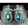 Vine Leaves Austrian Rhinestone Crystal Necklace Earrings Set Bridal Teal N812t