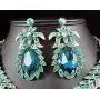 Vine Leaves Austrian Rhinestone Crystal Necklace Earrings Set Bridal Teal N812t