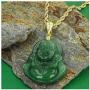 Happy Laughing Buddha Dark Green Jade Pendant Necklace Rope Chain Genuine Certified Grade A Jadeite Jade Hand Crafted, Religious Green Jade Necklace, 14k Gold Finish Laughing Buddha Jade Green Necklace, Green Jade Medallion, Mens Jewelry, Buddha Chain, Ja