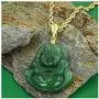Happy Laughing Buddha Dark Green Jade Pendant Necklace Rope Chain Genuine Certified Grade A Jadeite Jade Hand Crafted, Religious Green Jade Necklace, 14k Gold Finish Laughing Buddha Jade Green Necklace, Green Jade Medallion, Mens Jewelry, Buddha Chain, Ja