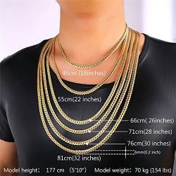 U7 Men Women 18K Gold Plated Necklace with Gift Box 18KGP Stamp Hip Hop Jewelry 4 Colors 6MM-9MM Wide Snake Curb Link Chain,Length 18 Inch-32 Inch,Custom Text Engravable