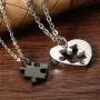 Cupimatch Couples Necklace 2 Pieces Stainless Steel Love Heart Puzzle Matching Pendant, Chain Included Cupimatch Couples Necklace 2 Pieces Stainless Steel Love Heart Puzzle Matching Pendant, Chain Included