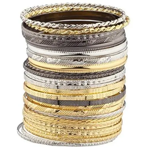 LUX ACCESSORIES Mixed Metal Textured Multiple Aztec Bangle Set LUX ACCESSORIES Mixed Metal Textured Multiple Aztec Bangle Set