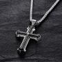 Three Layered Cross Necklace for Men Boys with English Bible Verse Crucifix Our Father Lords Prayer Stainless Steel Black Pendant Religious Christ Faith Fashion Chain Jewelry 23.6''
