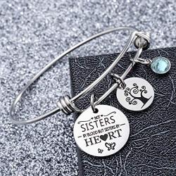 omodofo Friends Birthstone Bracelet Not Sister By Blood But Sister By Heart Friendship Charm Cuff Sister Jewelry Galentines Gift