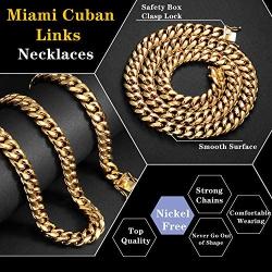 ROWIN&CO Mens Chain Thick Heavy 18K Gold Plated Stainless Steel Miami Curb Cuban Link Necklace Hip Hop Jewelry Choker Chain,15mm Width/ 18 20 22 24 26 30 35 inch Lengths, (with Gift Box)