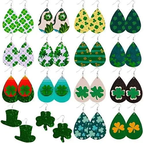 St Patricks Day Earrings Leather Earrings for Women Clover Green Hat Leather Earrings Lightweight Shamrock Dangle Earrings 16 Pairs St Patricks Day Earrings Leather Earrings for Women Clover Green Hat Leather Earrings Lightweight Shamrock Dangle Earrings 16 Pairs