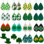 St Patricks Day Earrings Leather Earrings for Women Clover Green Hat Leather Earrings Lightweight Shamrock Dangle Earrings 16 Pairs