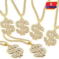 6 Pieces Gold Plated Chain Dollar Necklace for Men with Dollar Sign Pendant Necklace, Hip Hop Dollar Necklace (4 Pieces)